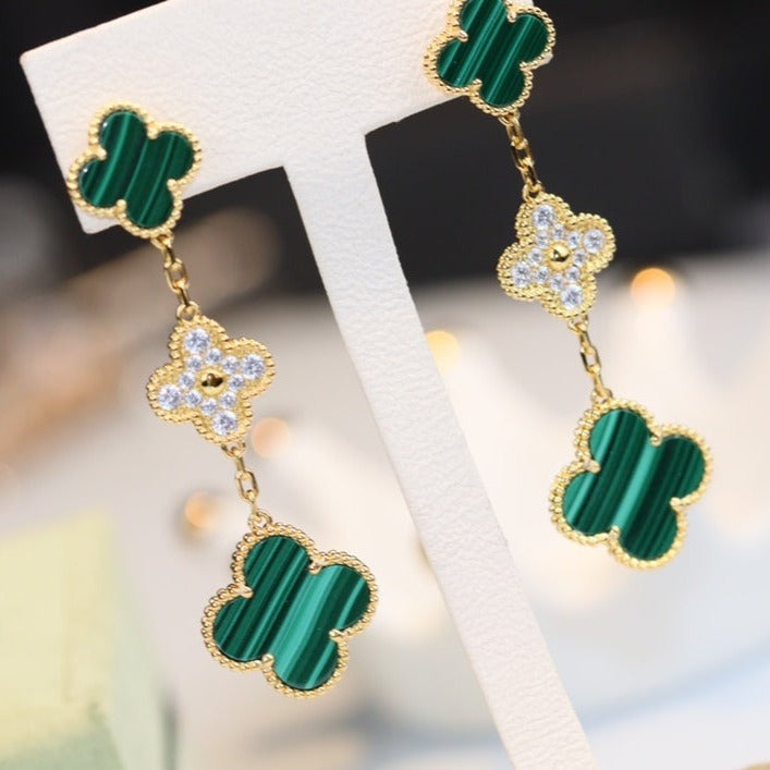 [Imperial] CLOVER EARRINGS GOLD MALACHITE DIAMOND 3 MOTIF