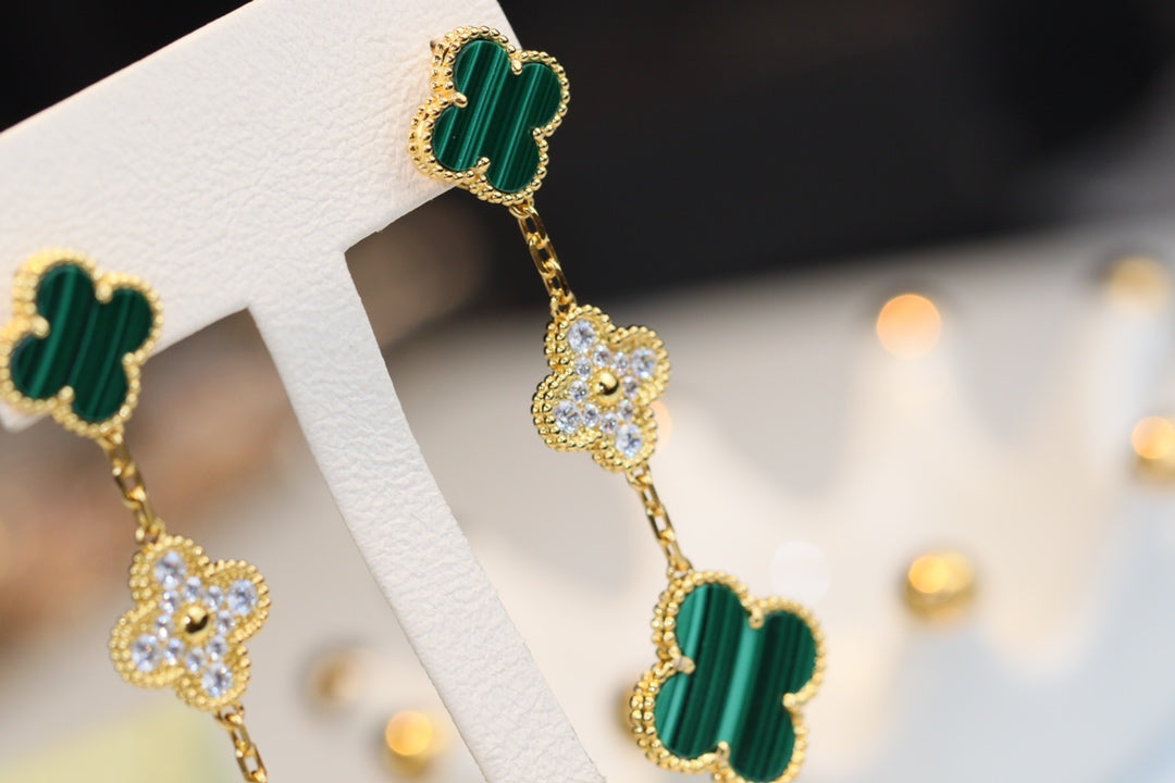 [Imperial] CLOVER EARRINGS GOLD MALACHITE DIAMOND 3 MOTIF