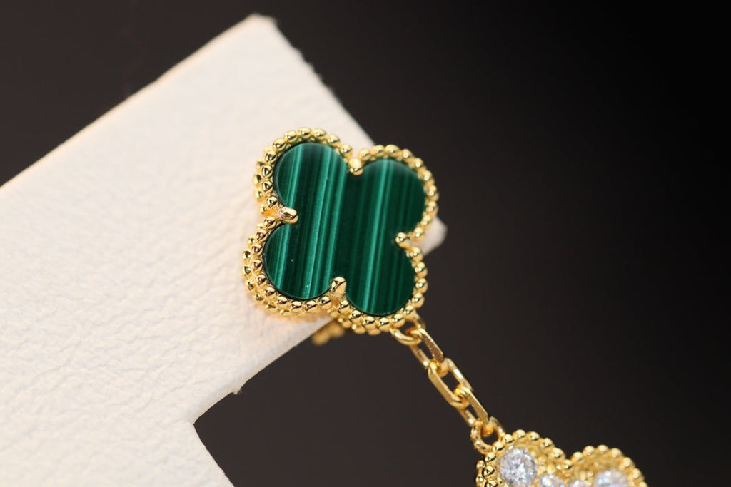 [Imperial] CLOVER EARRINGS GOLD MALACHITE DIAMOND 3 MOTIF