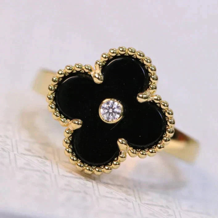 [Imperial] CLOVER ONYX RING GOLD DIAMOND