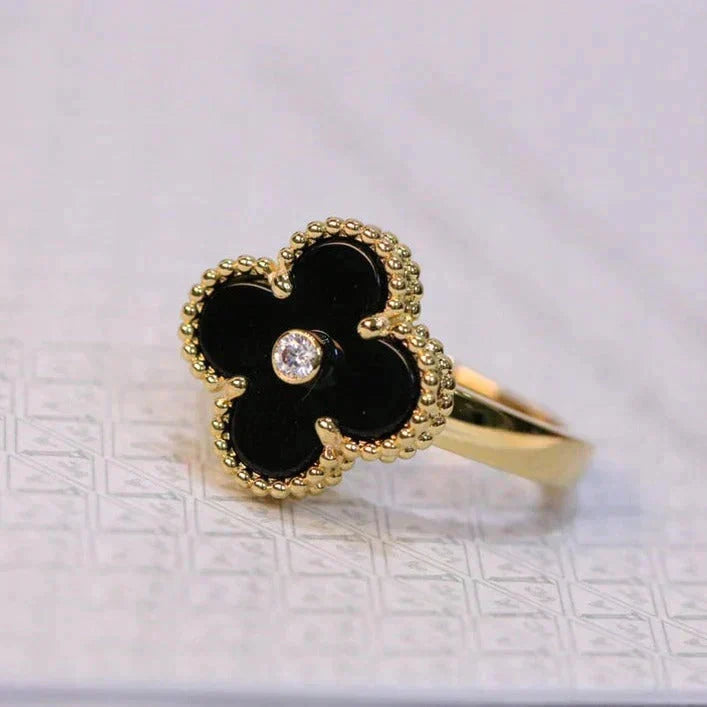 [Imperial] CLOVER ONYX RING GOLD DIAMOND