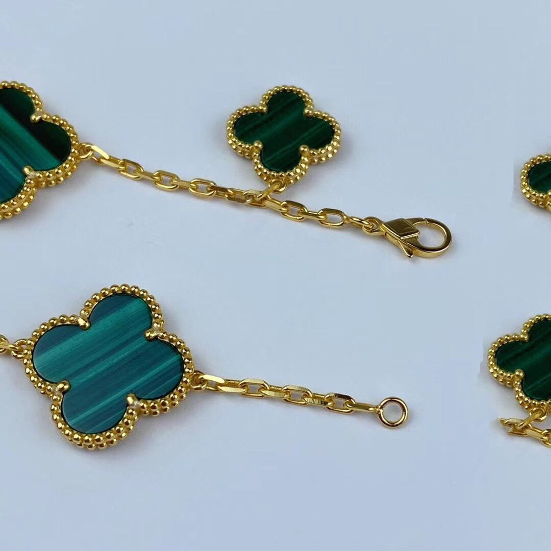 [Imperial] MAGIC CLOVER MALACHITE GOLD BRACELET 5 MOTIFS