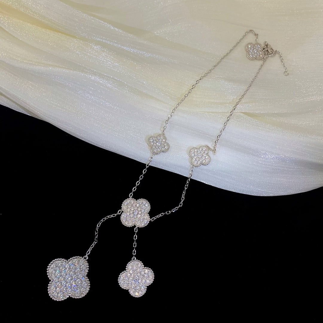 [Imperial] CLOVER 5 MOTIFS SILVER DIAMONDS NECKLACE