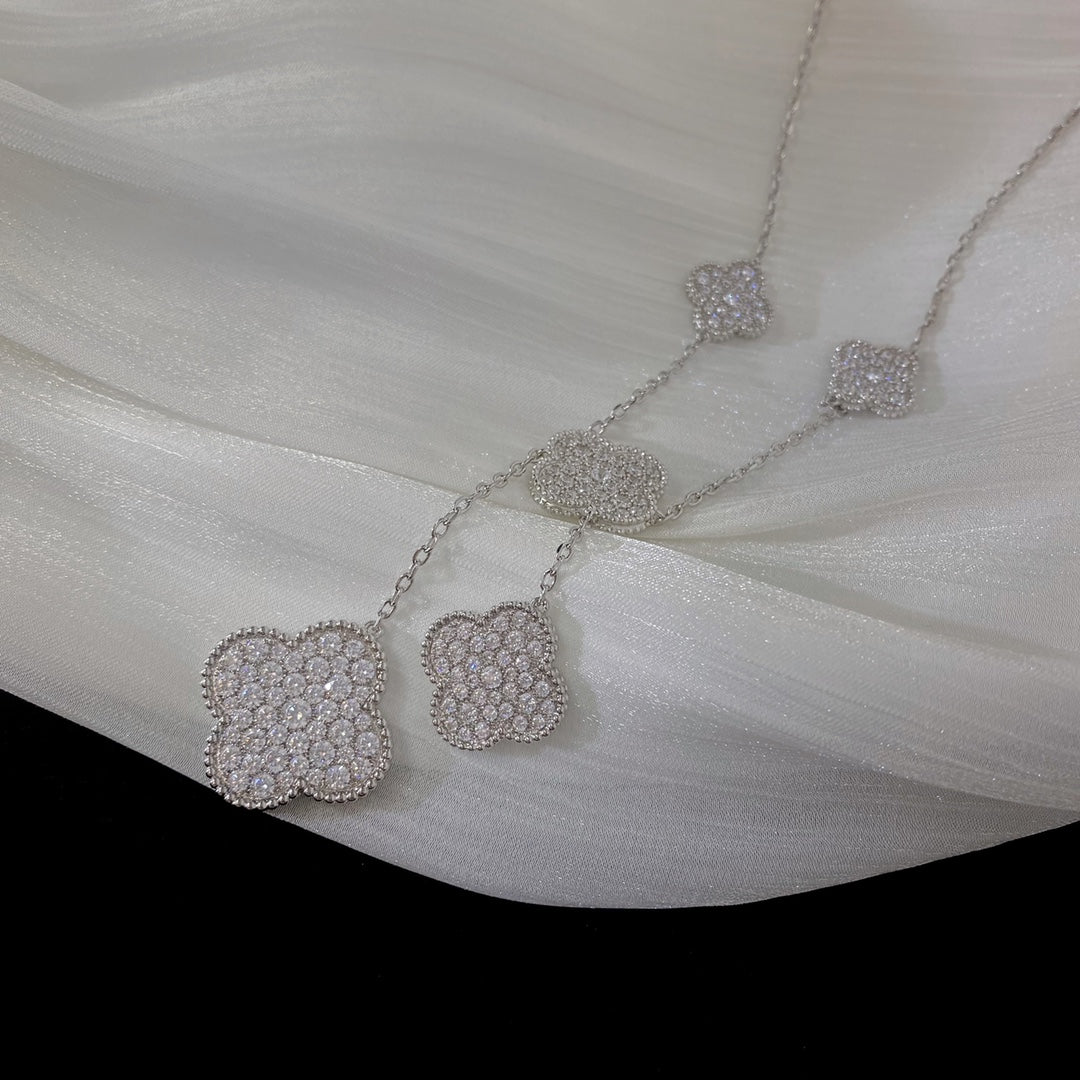 [Imperial] CLOVER 5 MOTIFS SILVER DIAMONDS NECKLACE