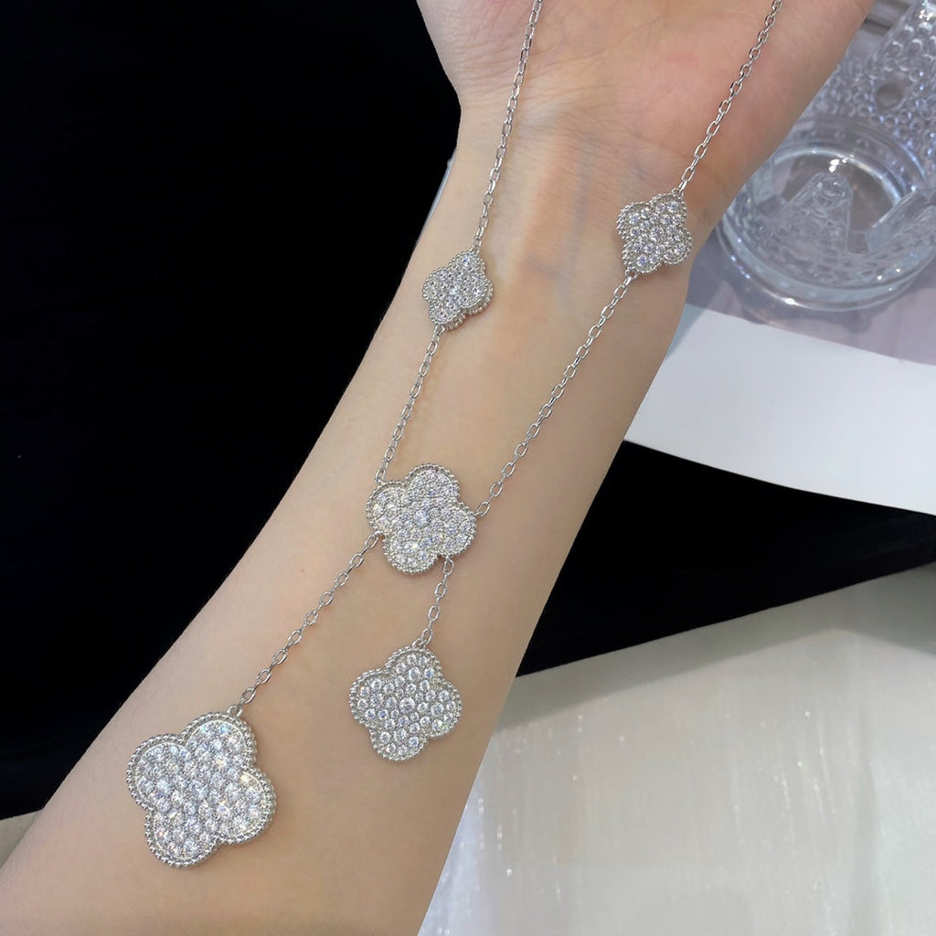[Imperial] CLOVER 5 MOTIFS SILVER DIAMONDS NECKLACE