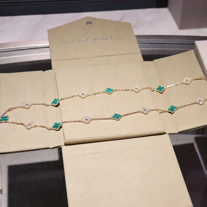 [Imperial] CLOVER 20 MOTIFS MALACHITE DIAMOND NECKLACE
