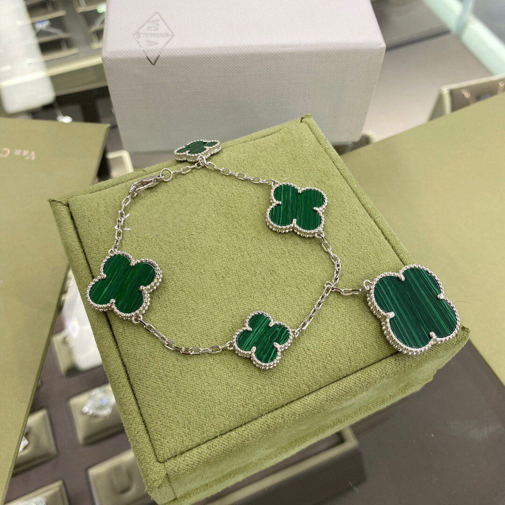 [Imperial] CLOVER 5 MOTIFS SIVLER MALACHITE BRACELET