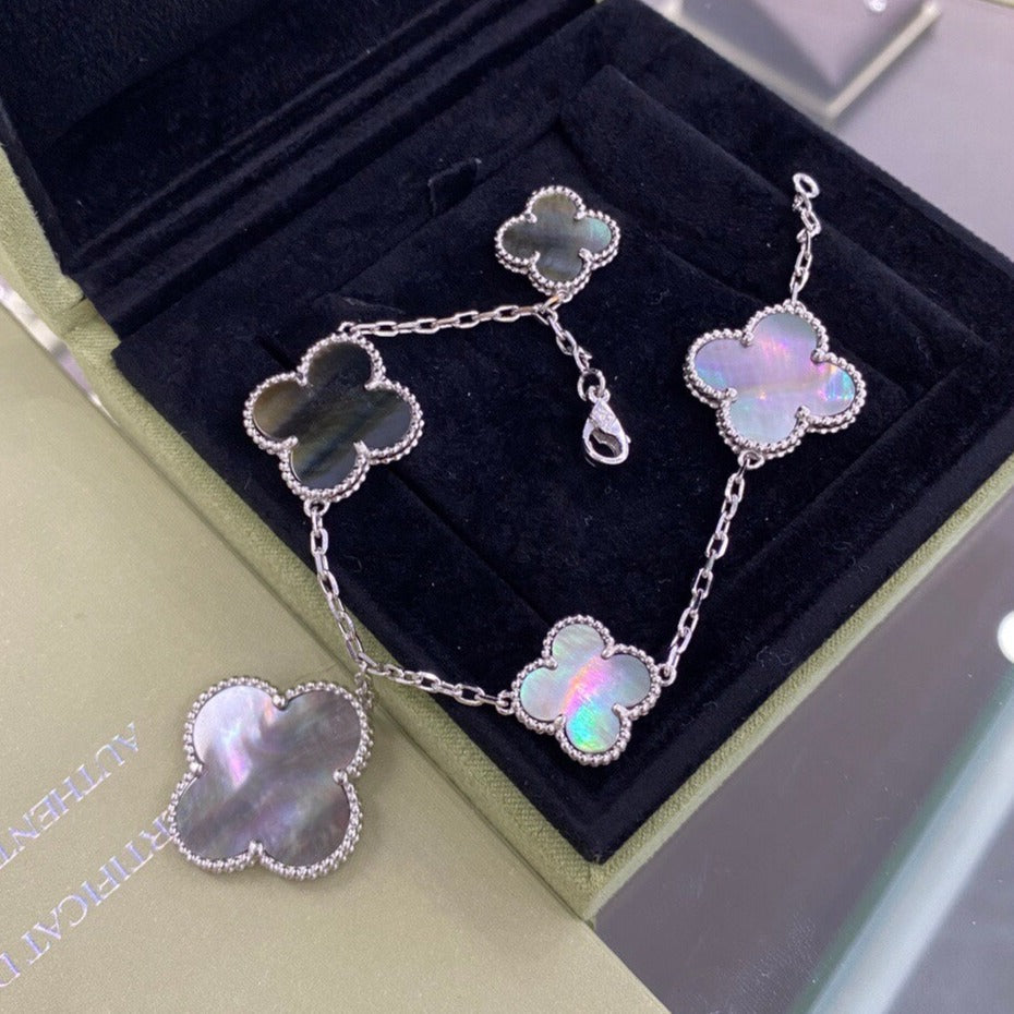 [Imperial] CLOVER 5 MOTIFS SIVLER DARK MOP BRACELET