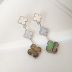 [Imperial] CLOVER 3 MOTIFS CHALCEDONY DARK MOP SILVER EARRINGS