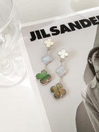 [Imperial] CLOVER 3 MOTIFS CHALCEDONY DARK MOP SILVER EARRINGS