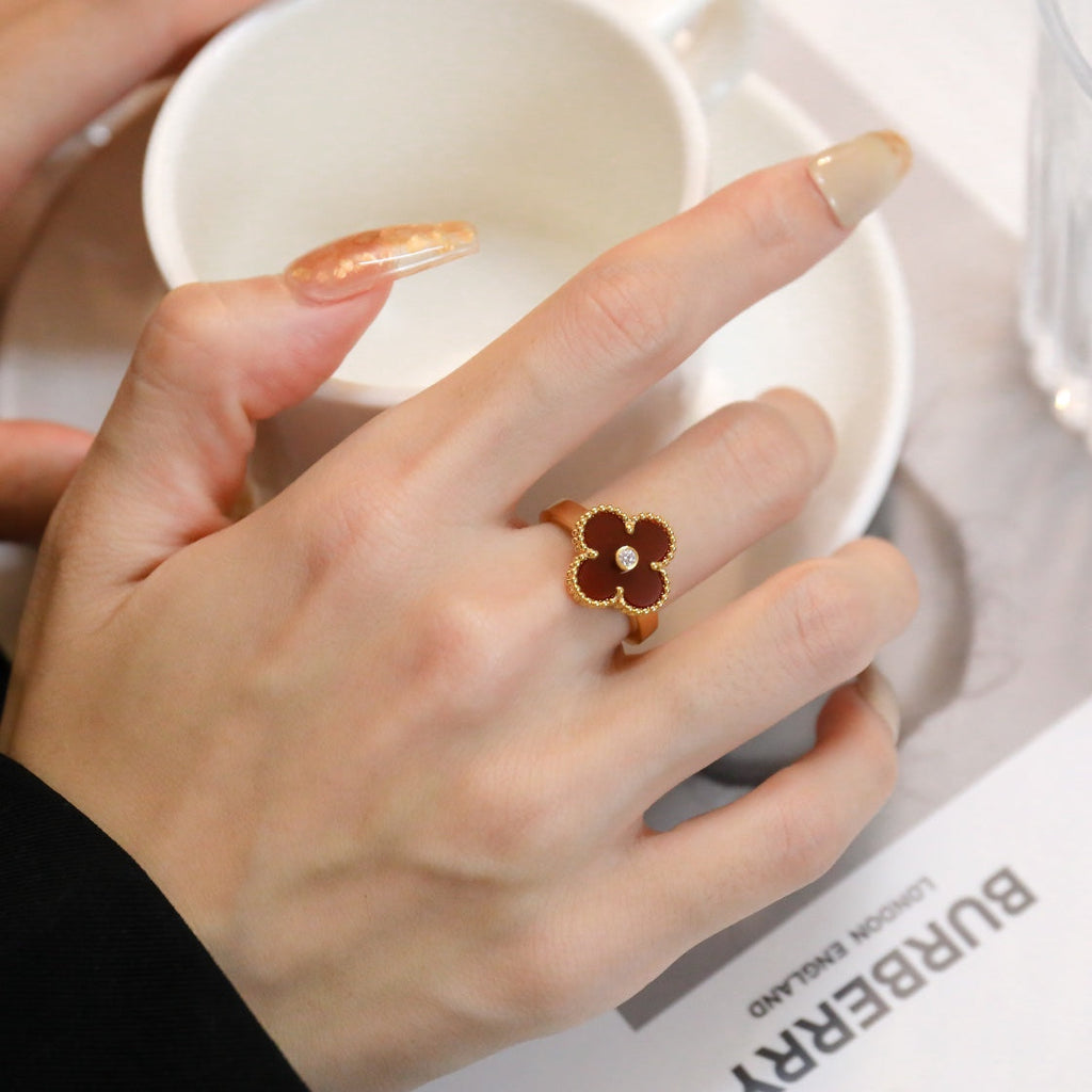[Imperial] CLOVER CARNELIAN RING ROSE GOLD DIAMOND