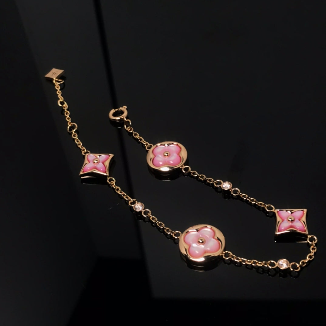 [Imperial] STAR AND SUN 4 MOTIF PINK MOP PINK GOLD BRACELET