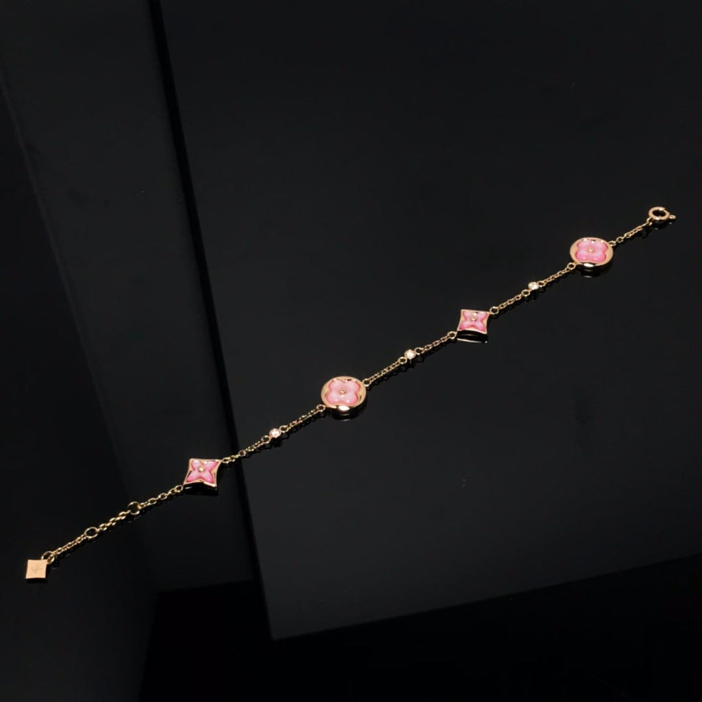 [Imperial] STAR AND SUN 4 MOTIF PINK MOP PINK GOLD BRACELET