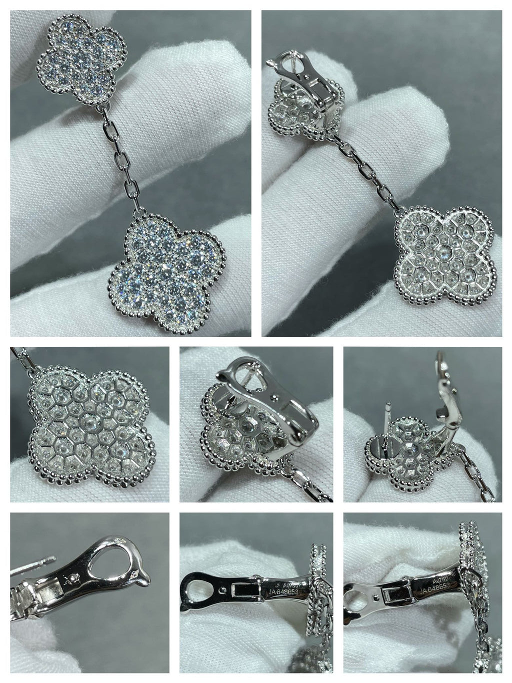 [Imperial] CLOVER 2 MOTIFS DIAMOND PAVED SILVER EARRINGS