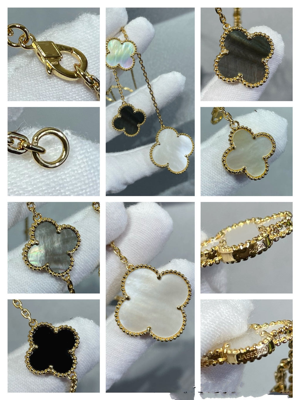 [Imperial] CLOVER 6 MOTIF MOP ONYX GOLD NECKLACE