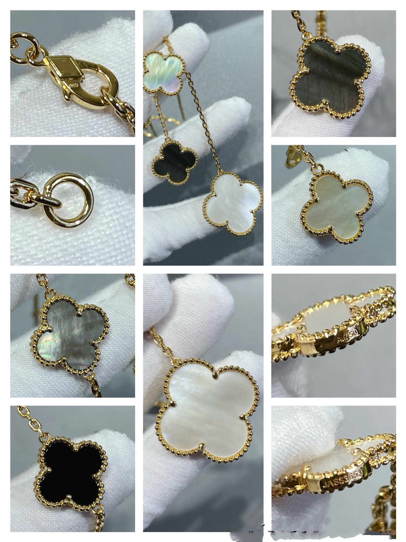 [Imperial] CLOVER 6 MOTIF MOP ONYX GOLD NECKLACE