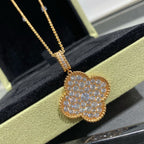 [Imperial] CLOVER 25MM LARGE PEDANT DIAMOND PAVED LONG NECKLACE