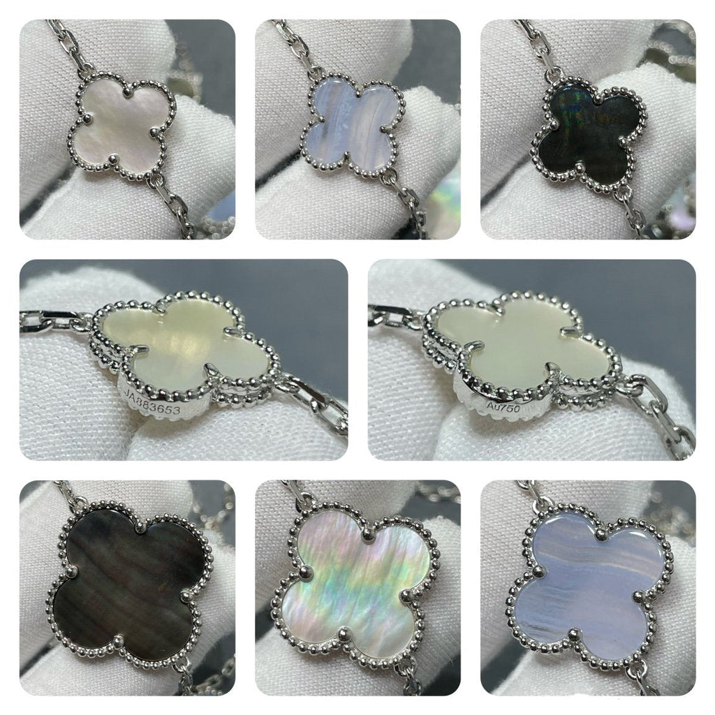 [Imperial] CLOVER 16 MOTIF CHALCEDONY MOP SILVER NECKLACE