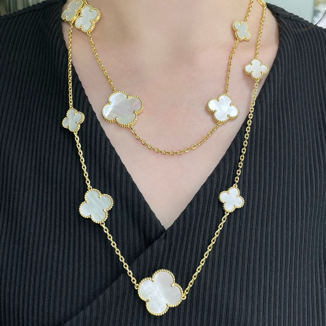 [Imperial] CLOVER 16 MOTIF WHITE MOP GOLD NECKLACE