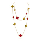 [Imperial] CLOVER 16 MOTIF CARNELIAN TIGER EYE ROSE GOLD NECKLACE