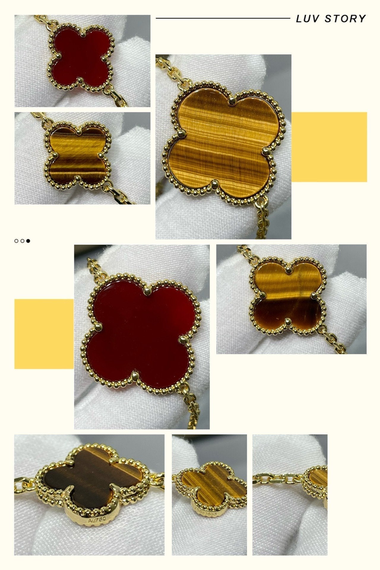 [Imperial] CLOVER 16 MOTIF CARNELIAN TIGER EYE ROSE GOLD NECKLACE