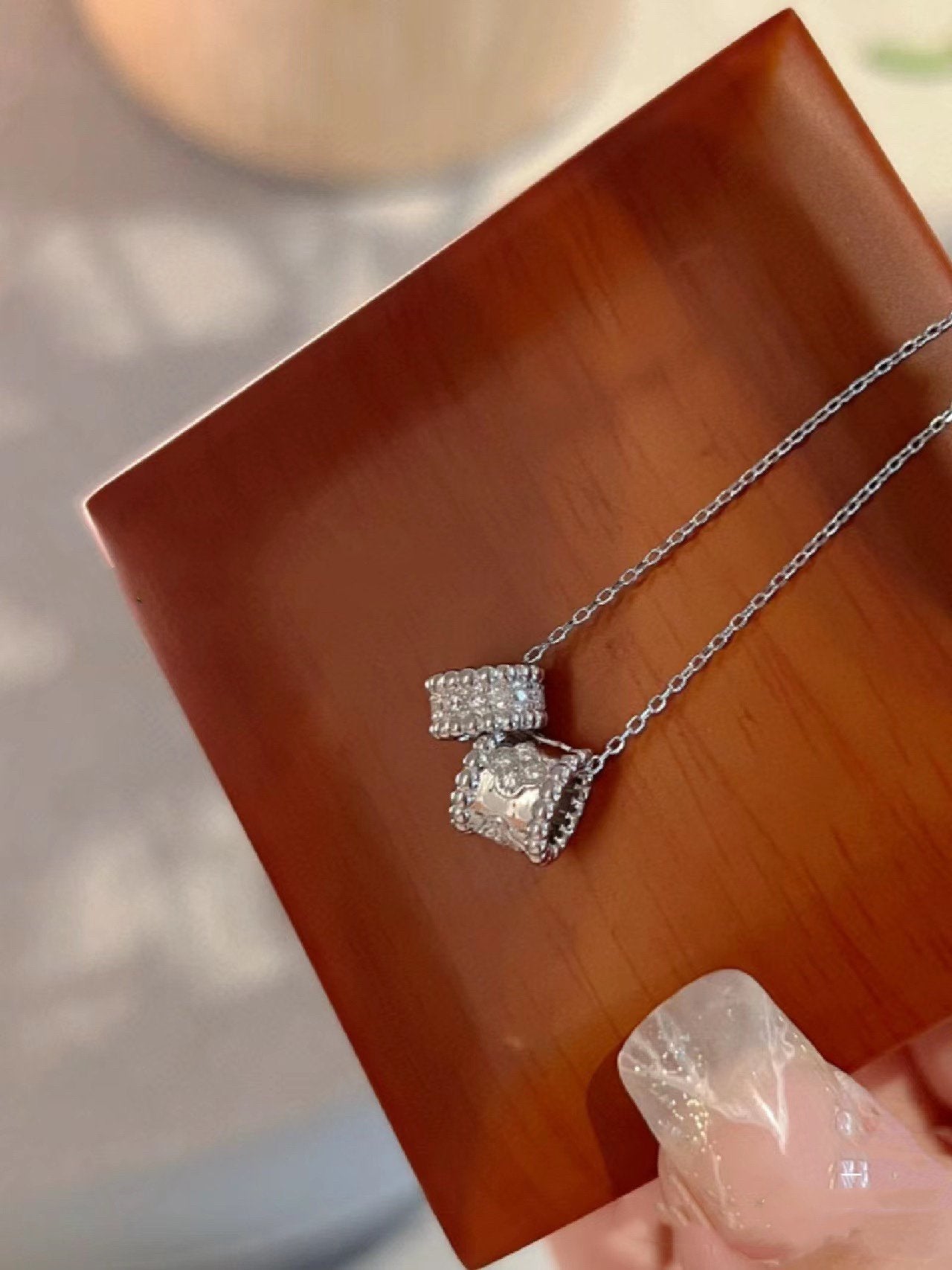 [Imperial] PERLEE DOUBLE PENDANT SILVER DIAMOND NECKLACE