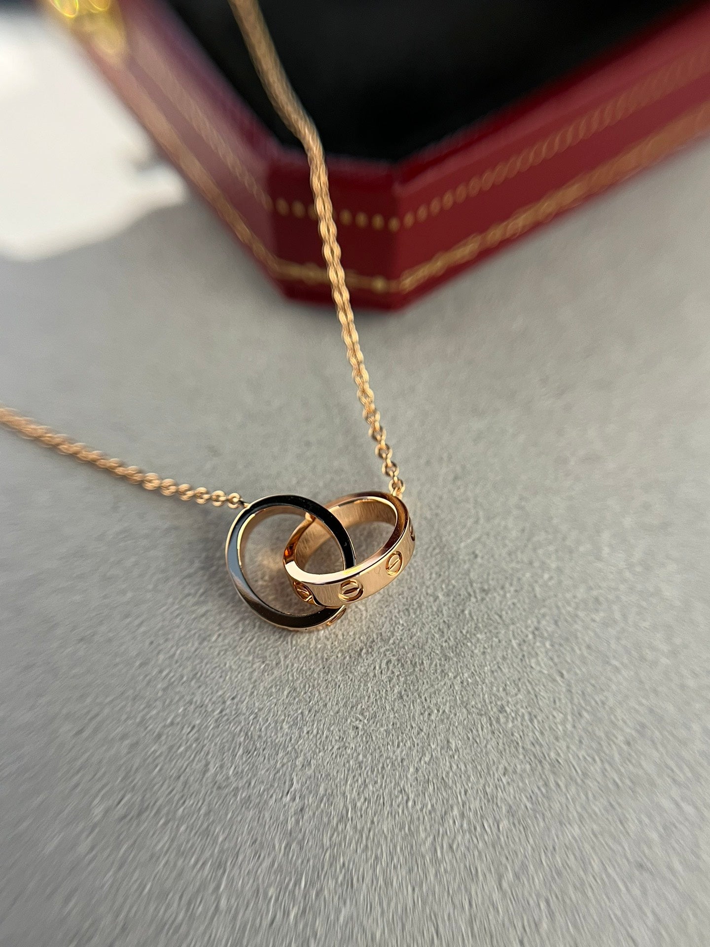 [Imperial] LOVE NECKLACE DOUBLE RING PINK GOLD