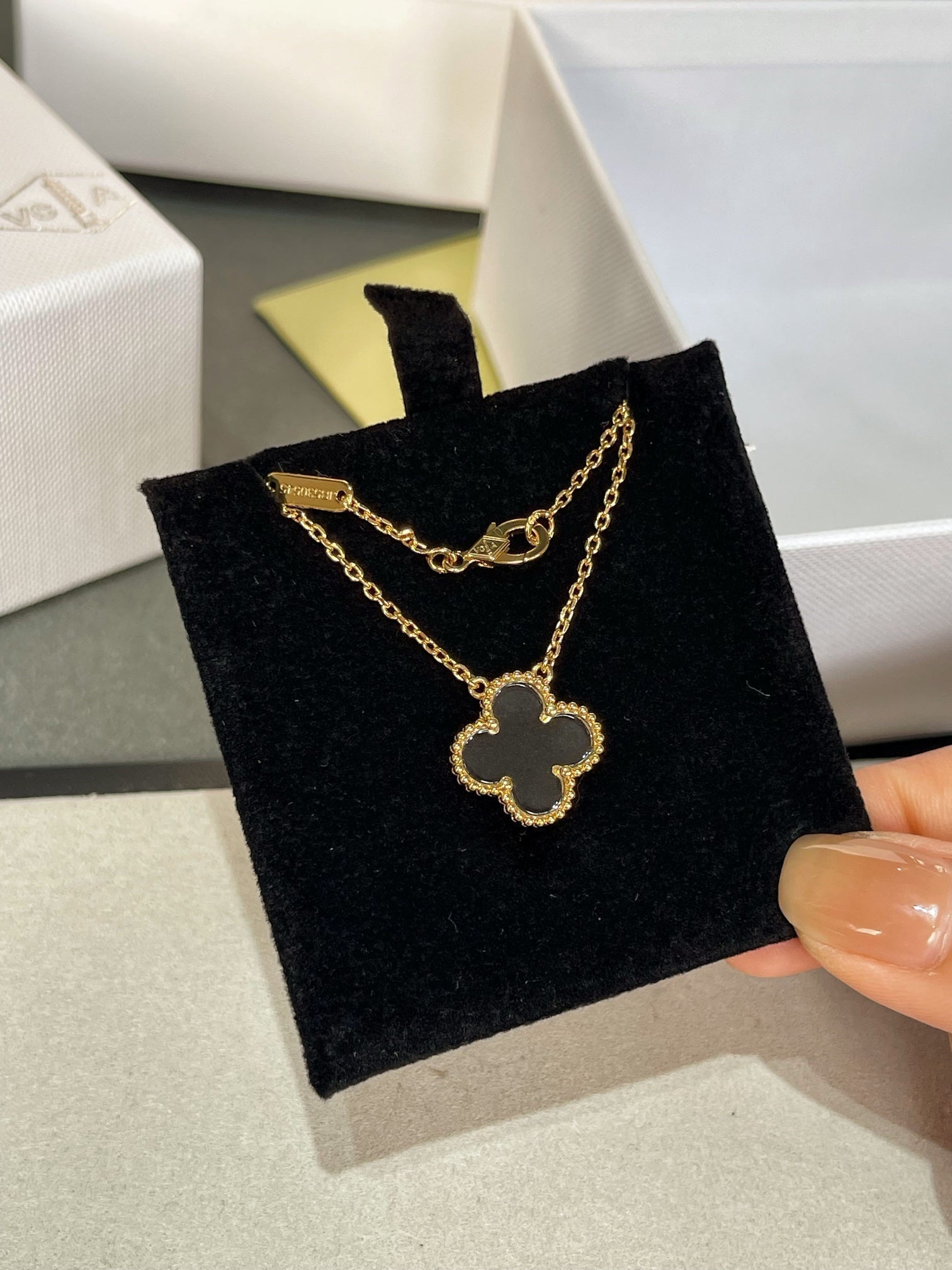 [Imperial] CLOVER ROCK CRYSTAL ROSE GOLD NECKLACE