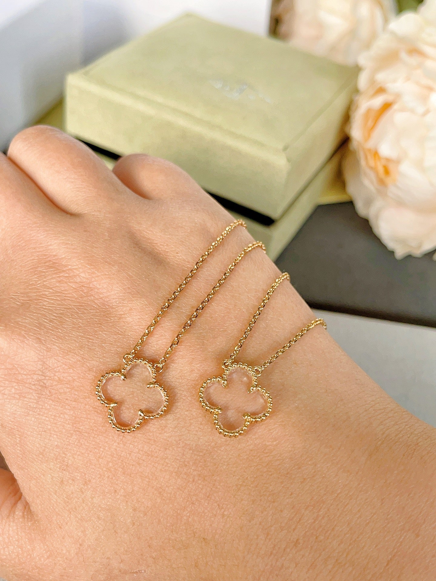 [Imperial] CLOVER ROCK CRYSTAL ROSE GOLD NECKLACE