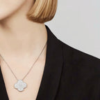 [Imperial] CLOVER 25MM LARGE PENDANT DIAMOND PAVED SILVER NECKLACE