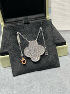 [Imperial] CLOVER 25MM LARGE PENDANT DIAMOND PAVED SILVER NECKLACE