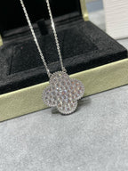 [Imperial] CLOVER 25MM LARGE PENDANT DIAMOND PAVED SILVER NECKLACE