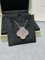 [Imperial] CLOVER 25MM LARGE PENDANT DIAMOND PAVED SILVER NECKLACE