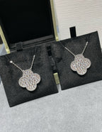[Imperial] CLOVER 25MM LARGE PENDANT DIAMOND PAVED SILVER NECKLACE