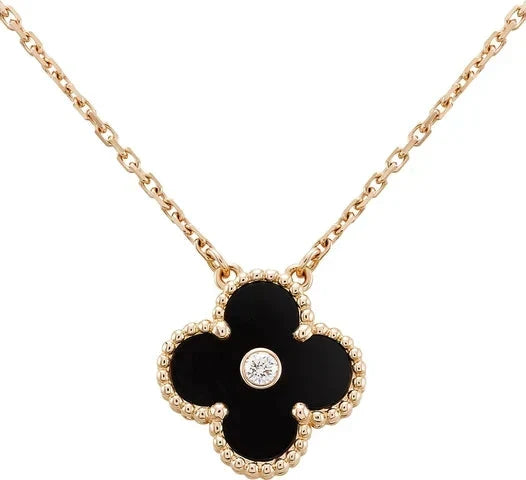 [Imperial] CLOVER 15MM DIAMOND ONYX NECKLACE