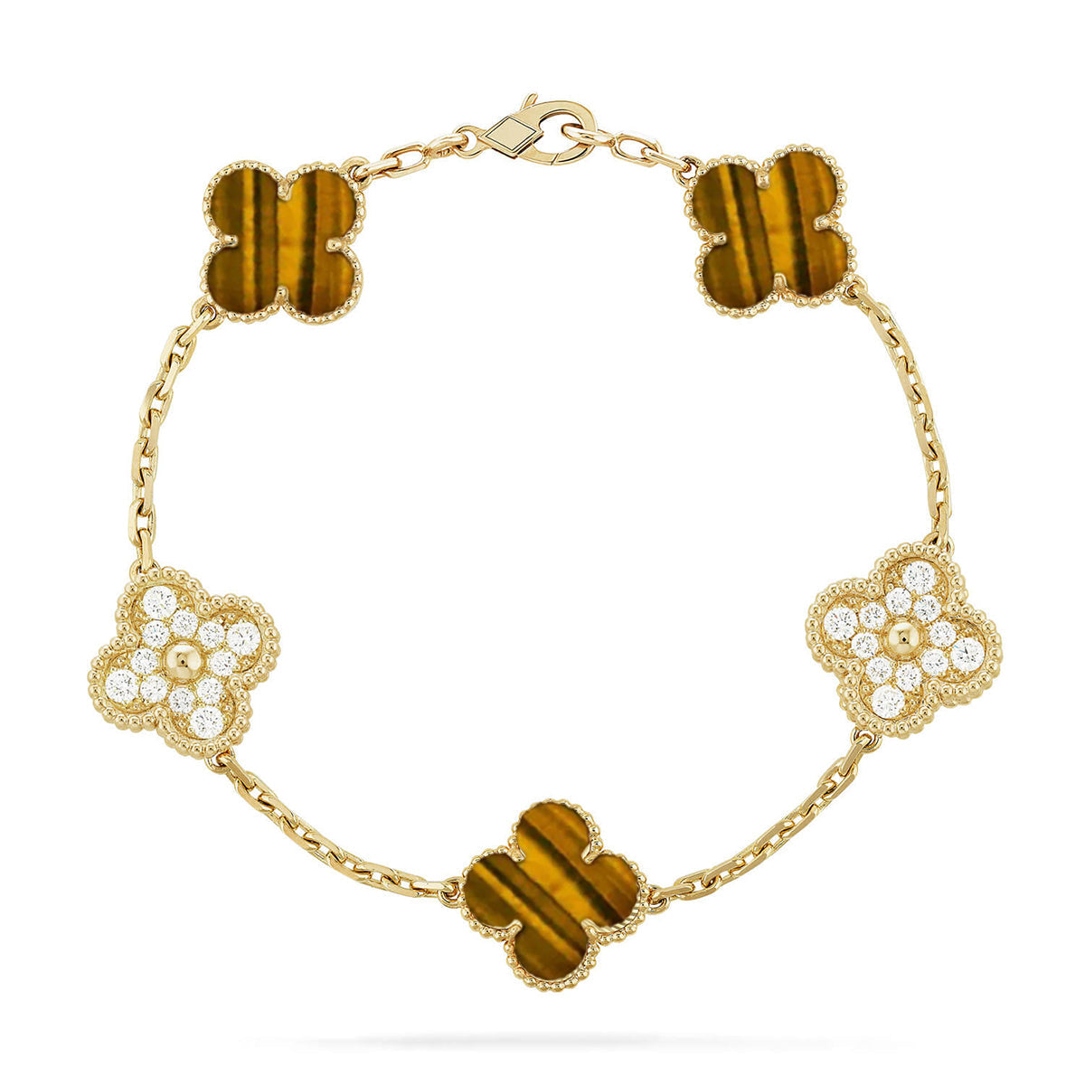 [Imperial]New  CLOVER 5 MOTIFS TIGER EYE BRACELET COLLECTION