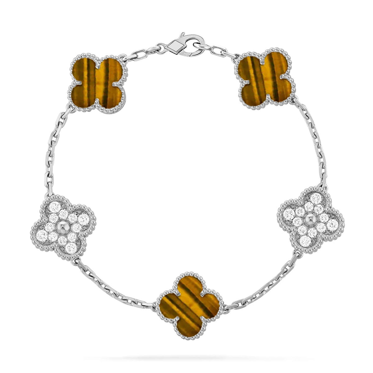 [Imperial]New  CLOVER 5 MOTIFS TIGER EYE BRACELET COLLECTION