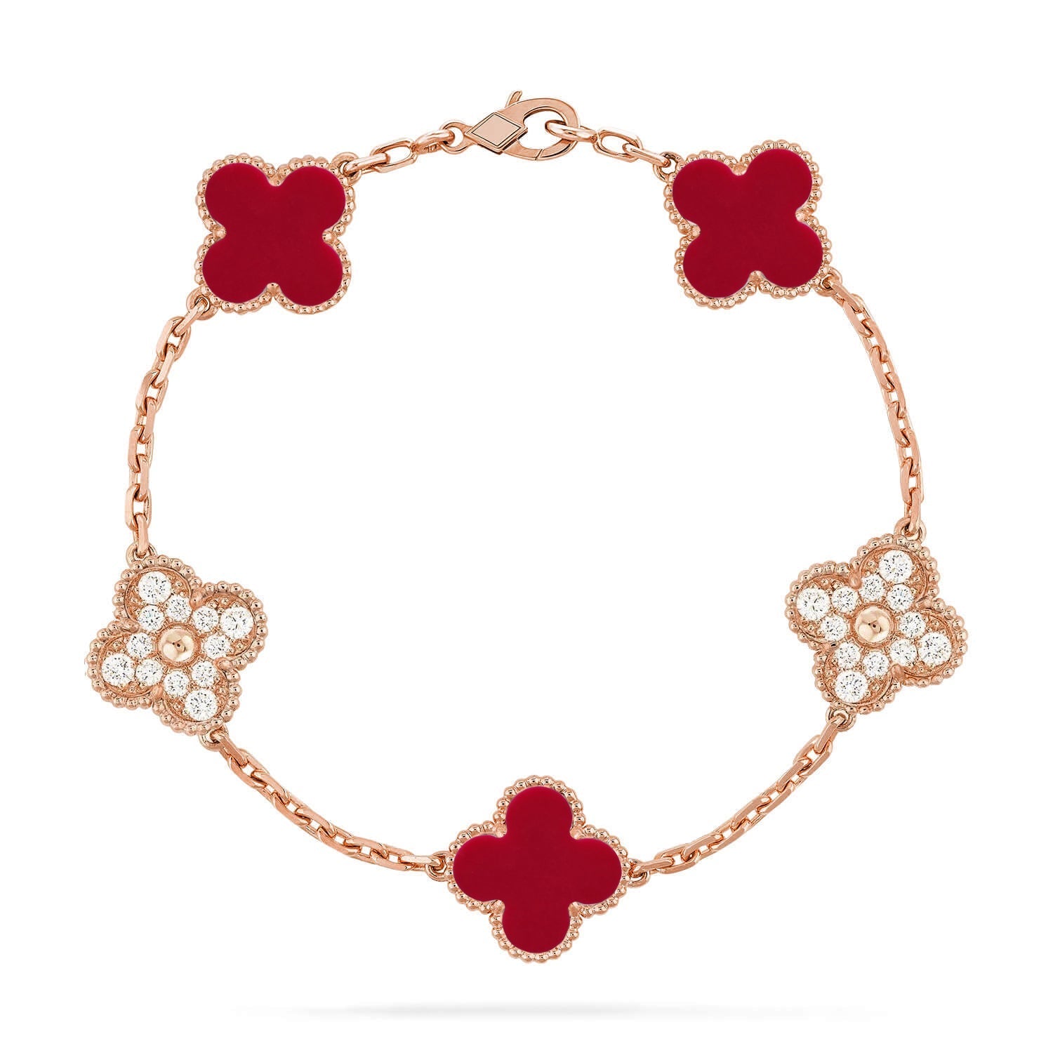 [Imperial]New  CLOVER 5 MOTIF RED CORNELIAN BRACELET COLLECTION