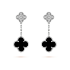 [Imperial] CLOVER 2 MOTIFS  DIAMOND ONYX EARRINGS SILVER