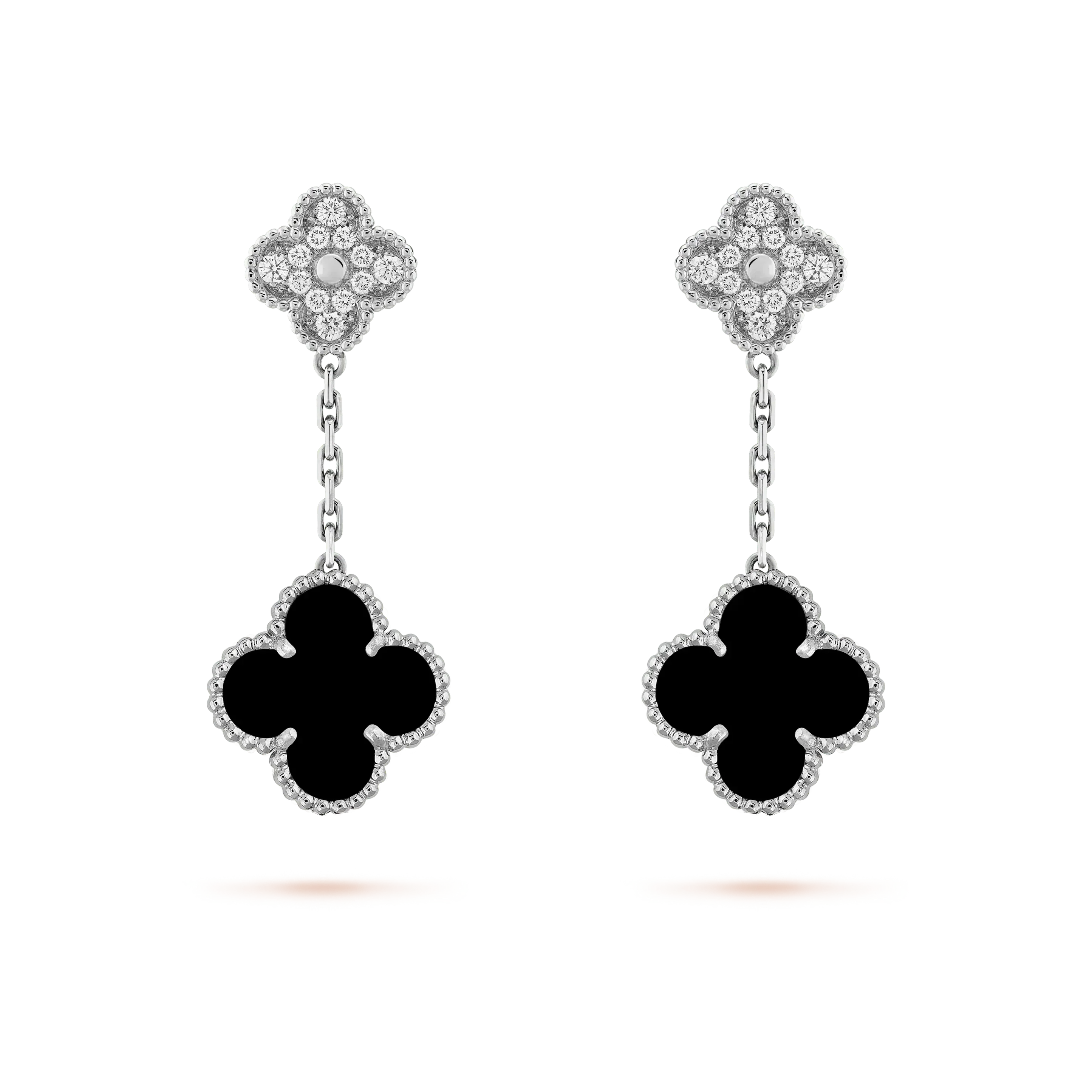 [Imperial] CLOVER 2 MOTIFS  DIAMOND ONYX EARRINGS SILVER
