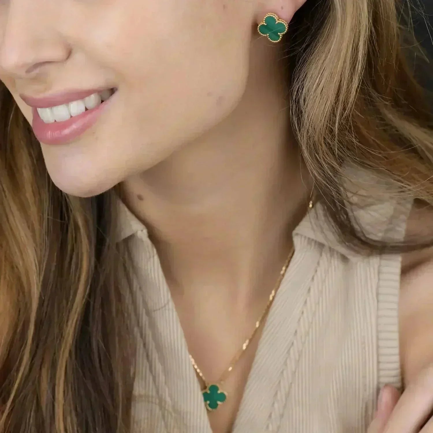 [Imperial] CLOVER MINI 9.5MM MALACHITE  EARRINGS