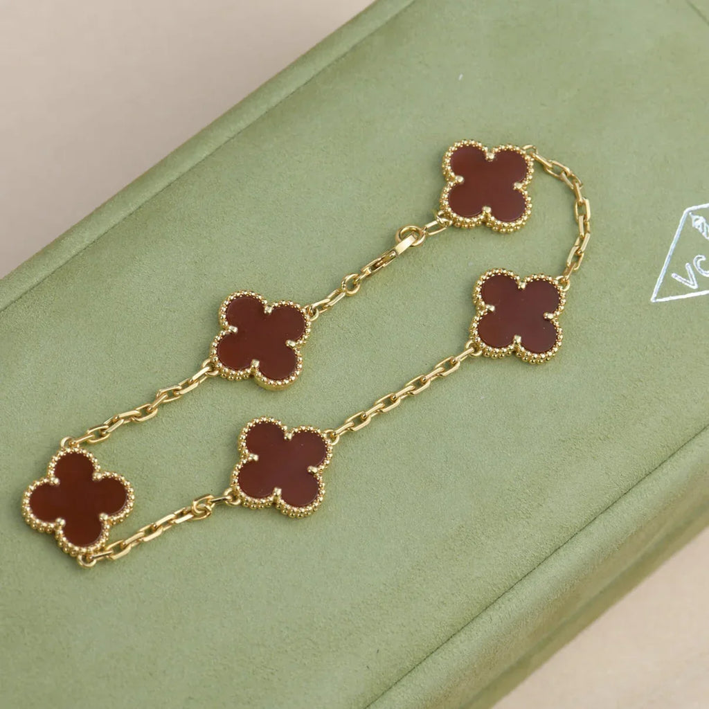 [Imperial]New  CLOVER 5 MOTIF RED CORNELIAN BRACELET COLLECTION