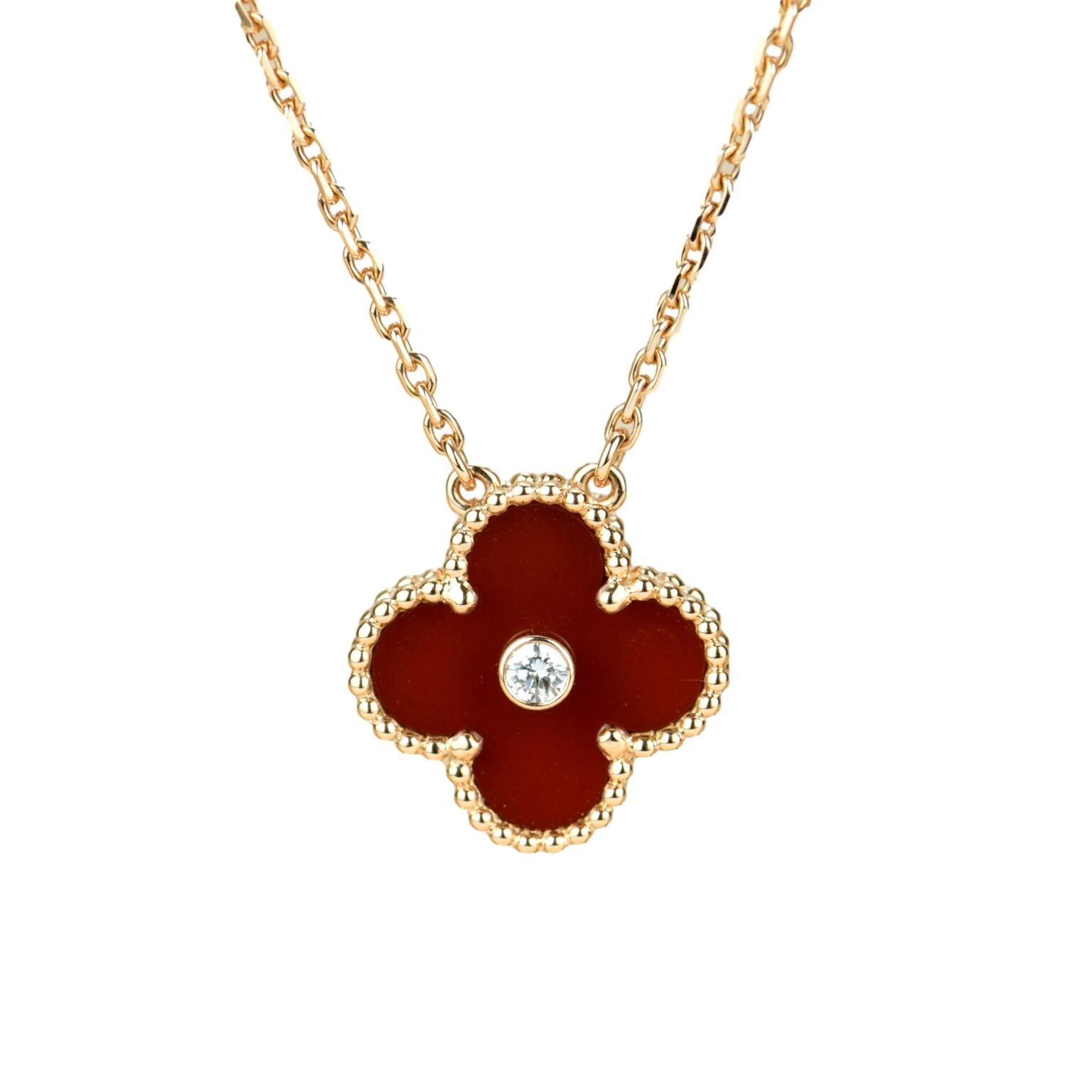 [Imperial] CLOVER 15MM DIAMOND CARNELIAN NECKLACE