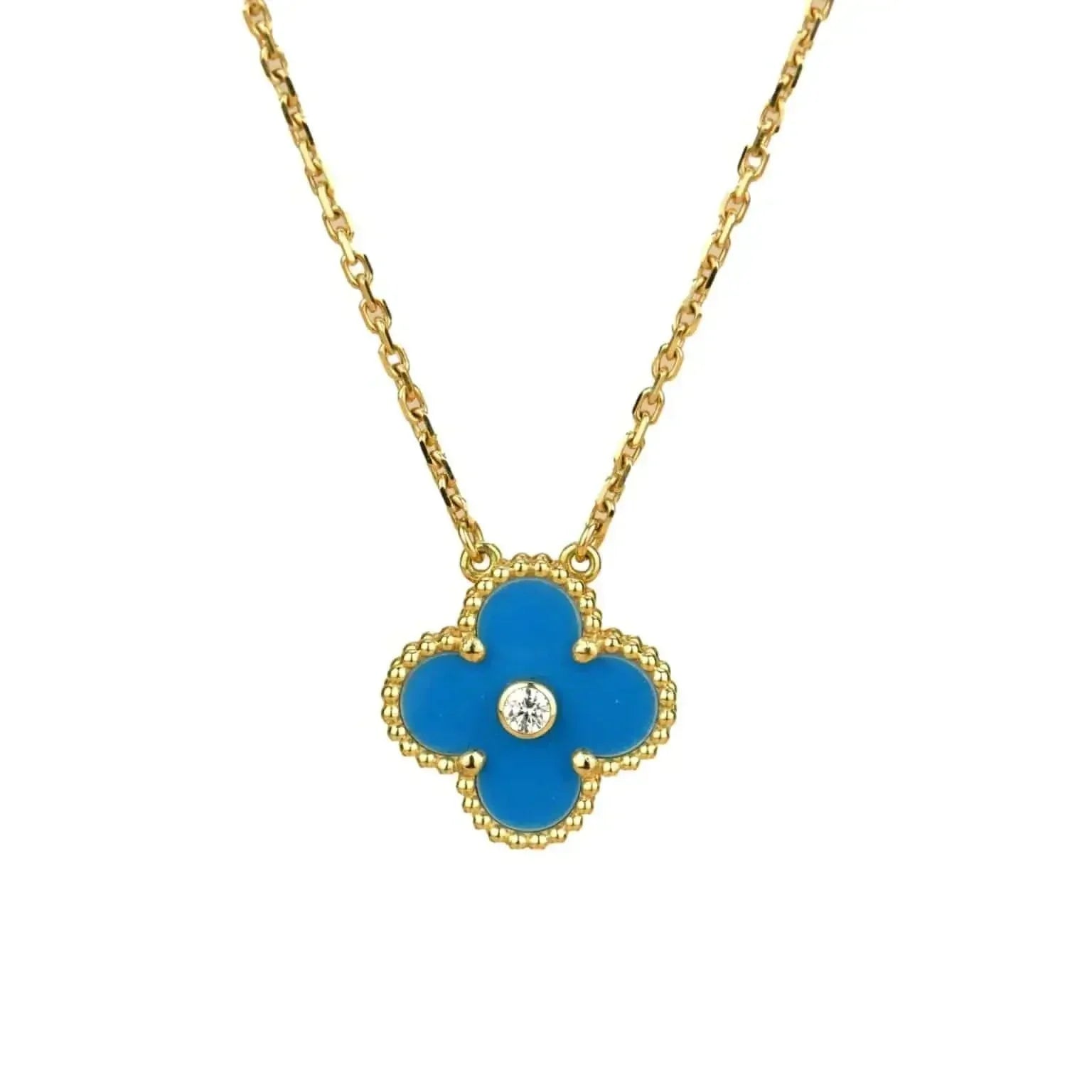 [Imperial] CLOVER 15MM DIAMOND AND BLUE AGATE NECKLACE