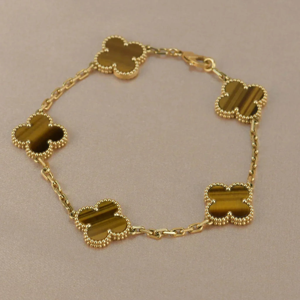 [Imperial]New  CLOVER 5 MOTIFS TIGER EYE BRACELET COLLECTION
