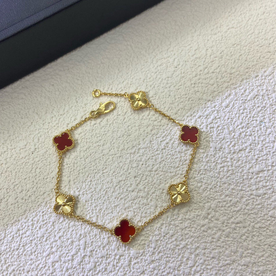 [Imperial]CLOVER 6 MOTIF RED AGATE LASER BRACELET