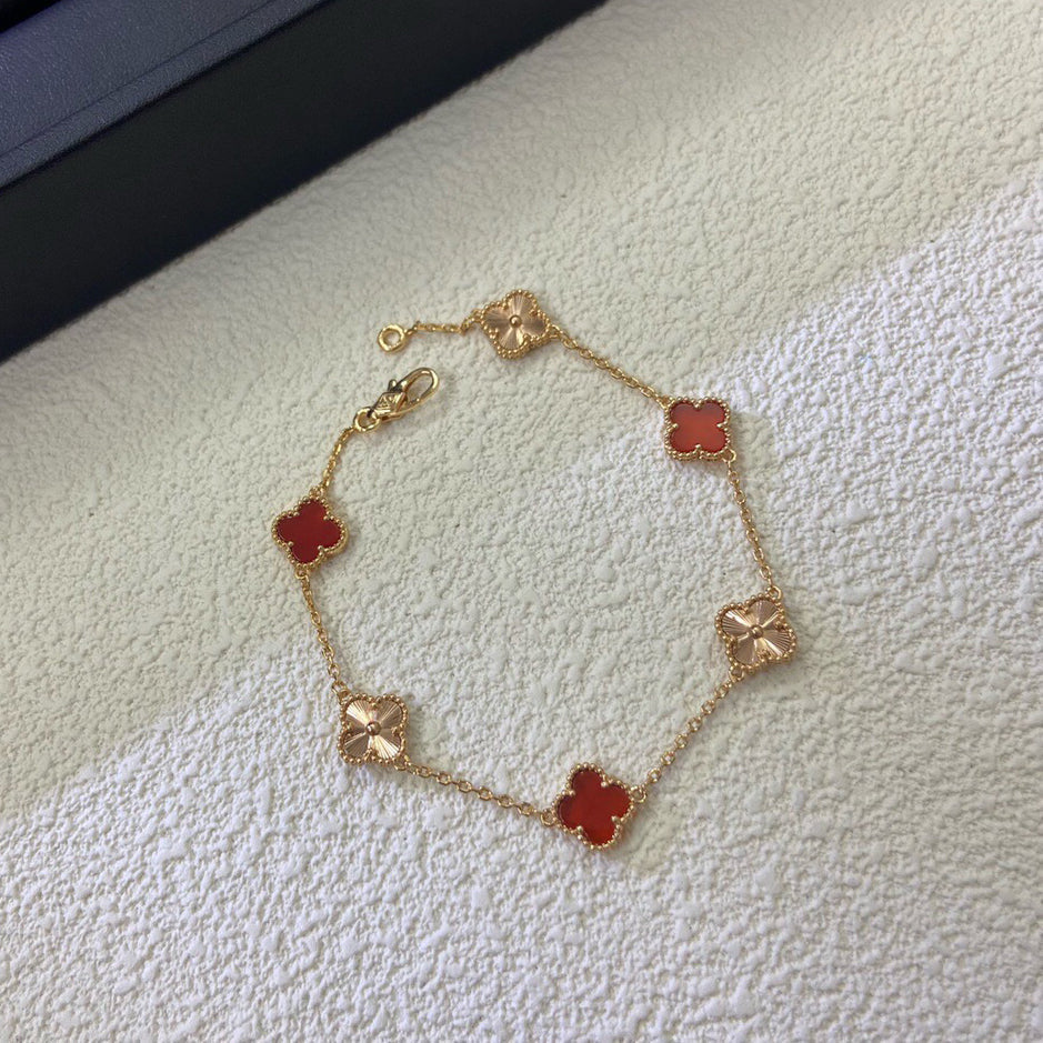 [Imperial]CLOVER 6 MOTIF RED AGATE LASER BRACELET