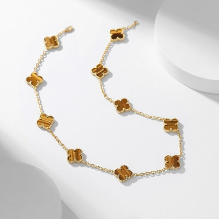 [Imperial] CLOVER 10 MOTIFS TIGER EYE NECKLACE