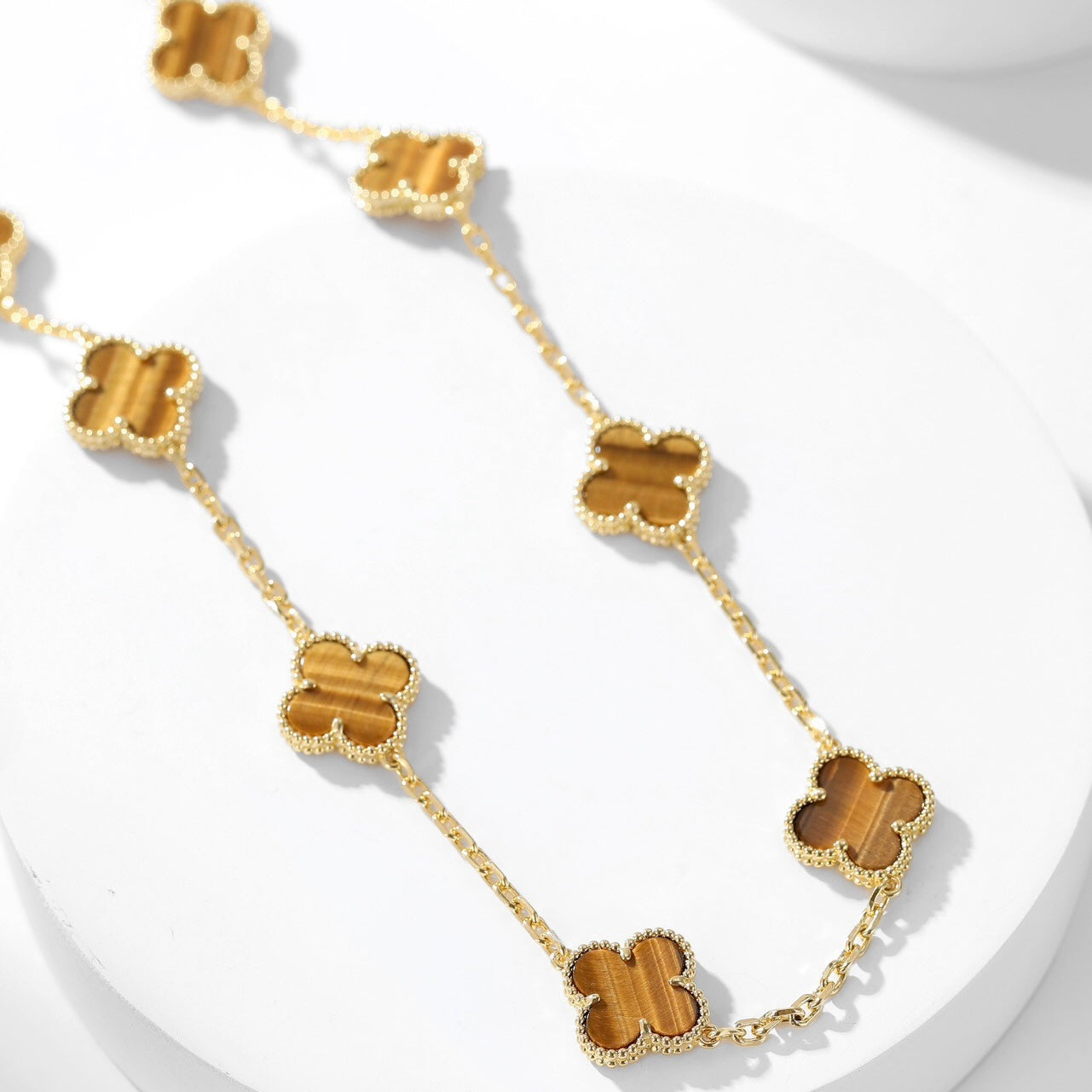 [Imperial] CLOVER 10 MOTIFS TIGER EYE NECKLACE