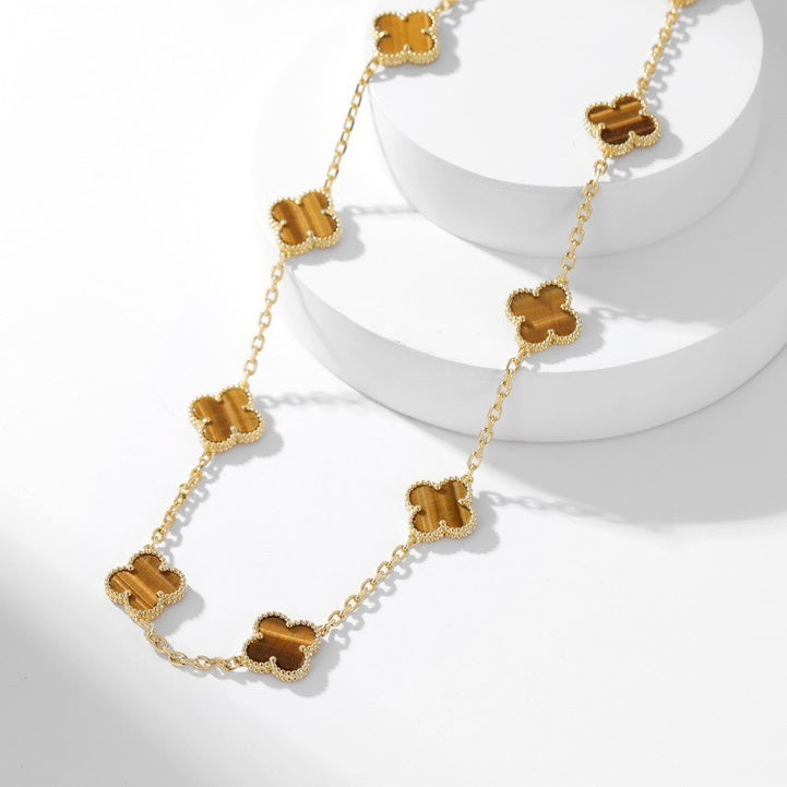 [Imperial] CLOVER 10 MOTIFS TIGER EYE NECKLACE
